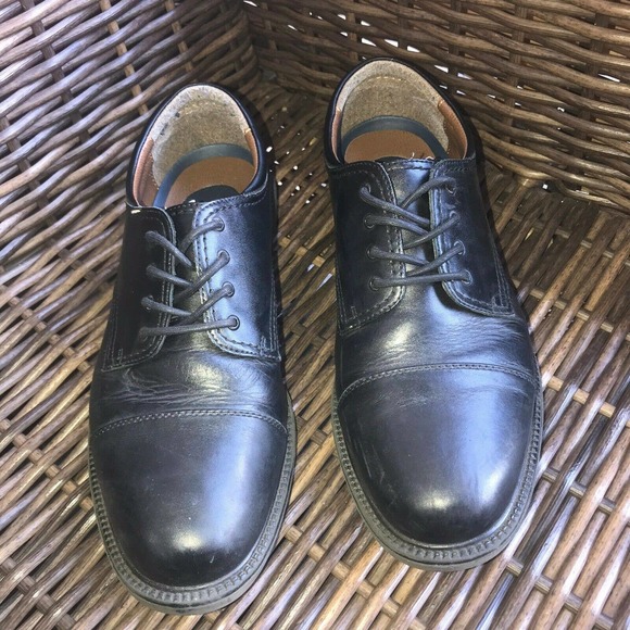 Mens Dockers Black Cap Toe Derby Dress Shoes Gordon Oxford Leather 11.5W - Picture 2 of 8